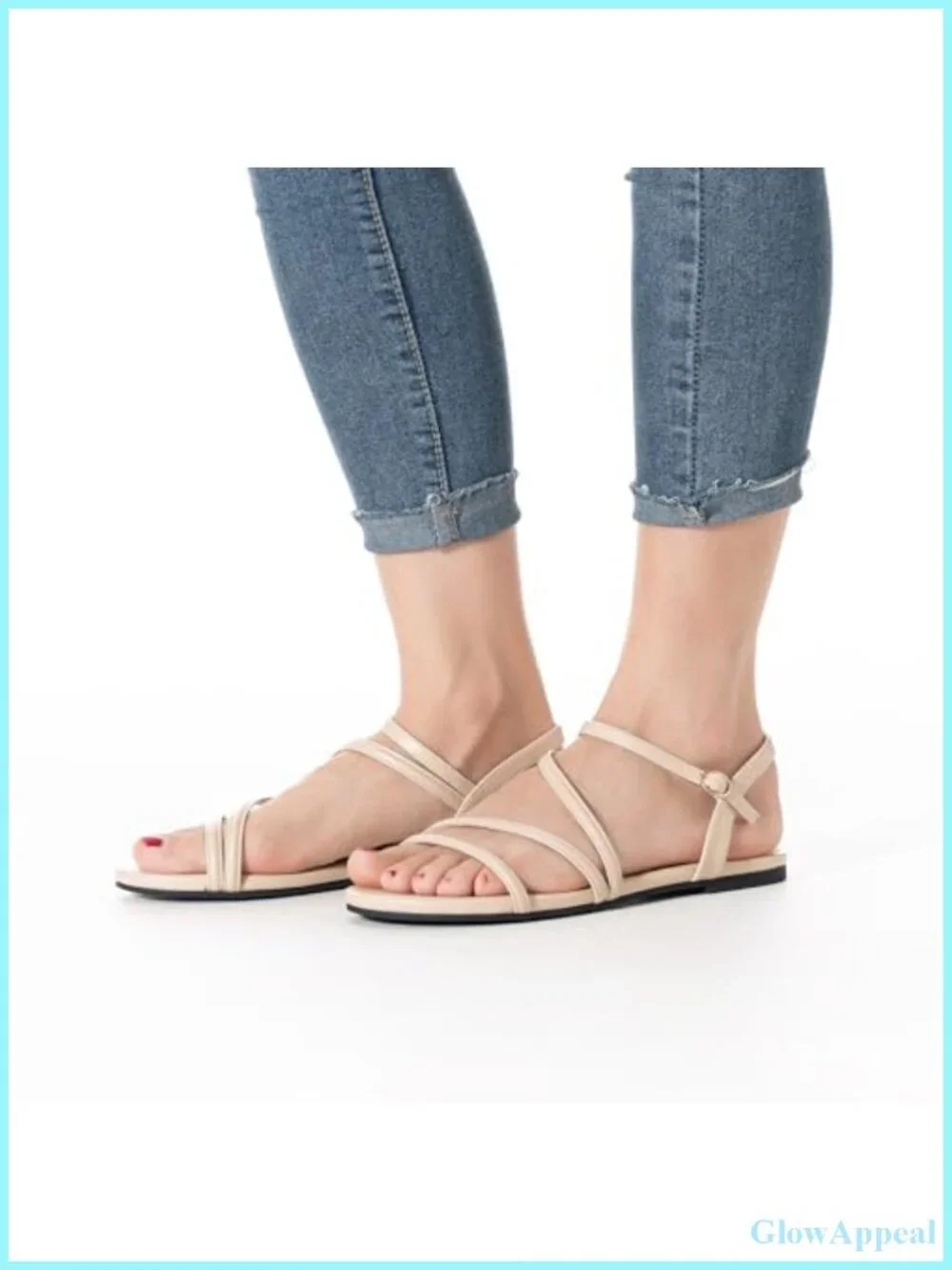 Strappy Flat Sandals for Women Faux Leather Gladiator Summer Ankle Strap Comfort